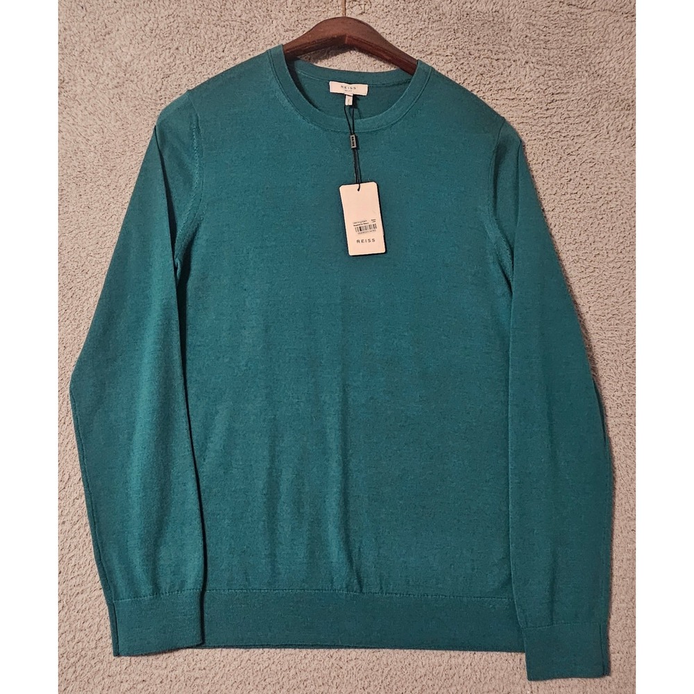 Reiss Wessex Teal 100% Wool Crew Neck Sweater Mens Medium NWT $160